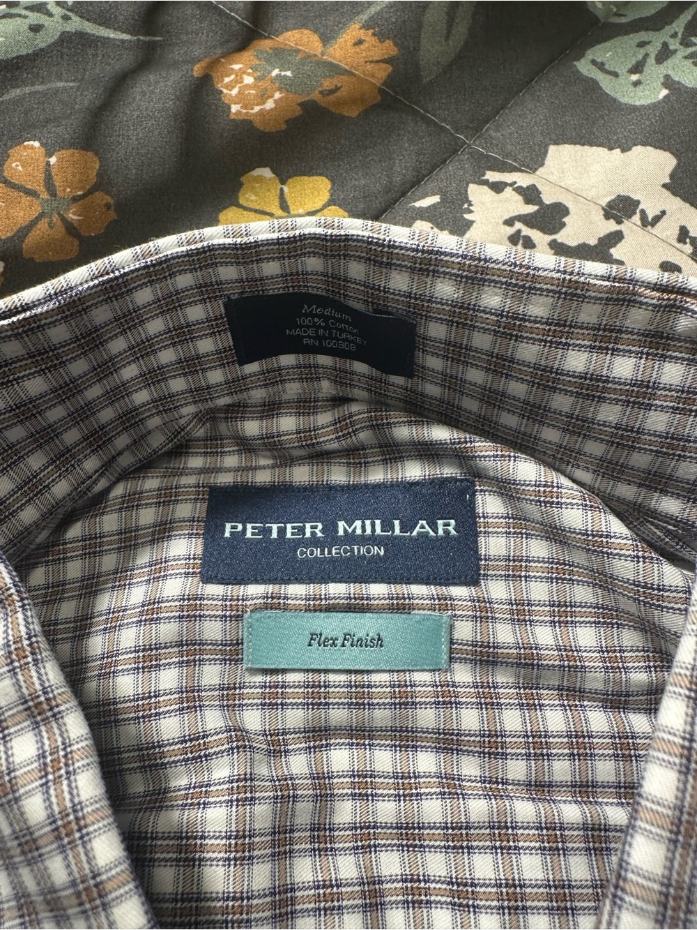 Peter Millar Men's Flex Finish Plaid Button-Up Shirt - Beige/Navy size Medium